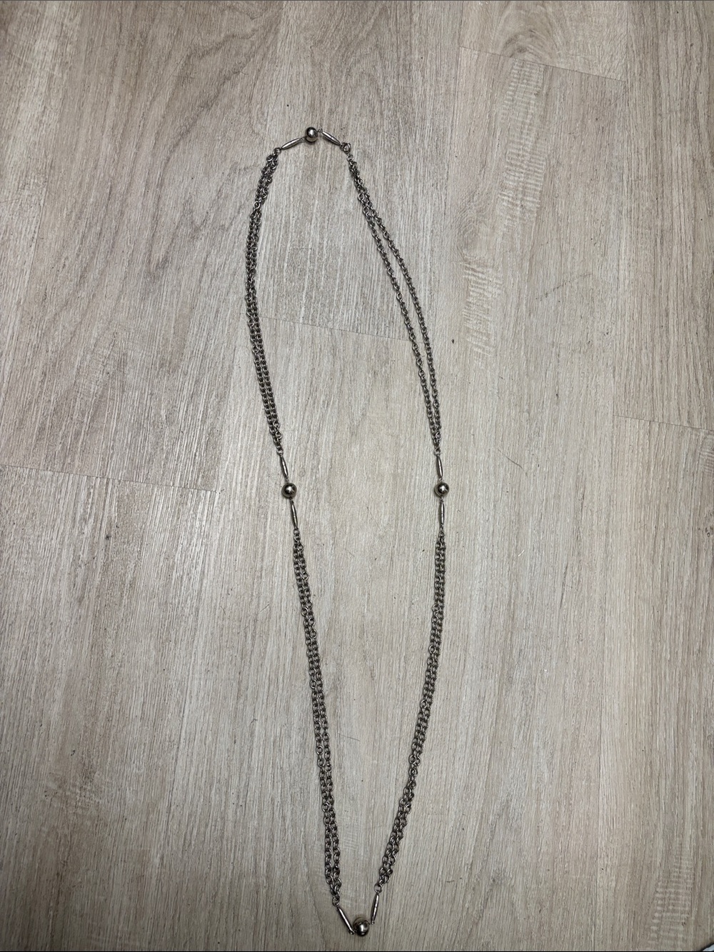 Double-Chain Silver Necklace with Polished Bead Accents